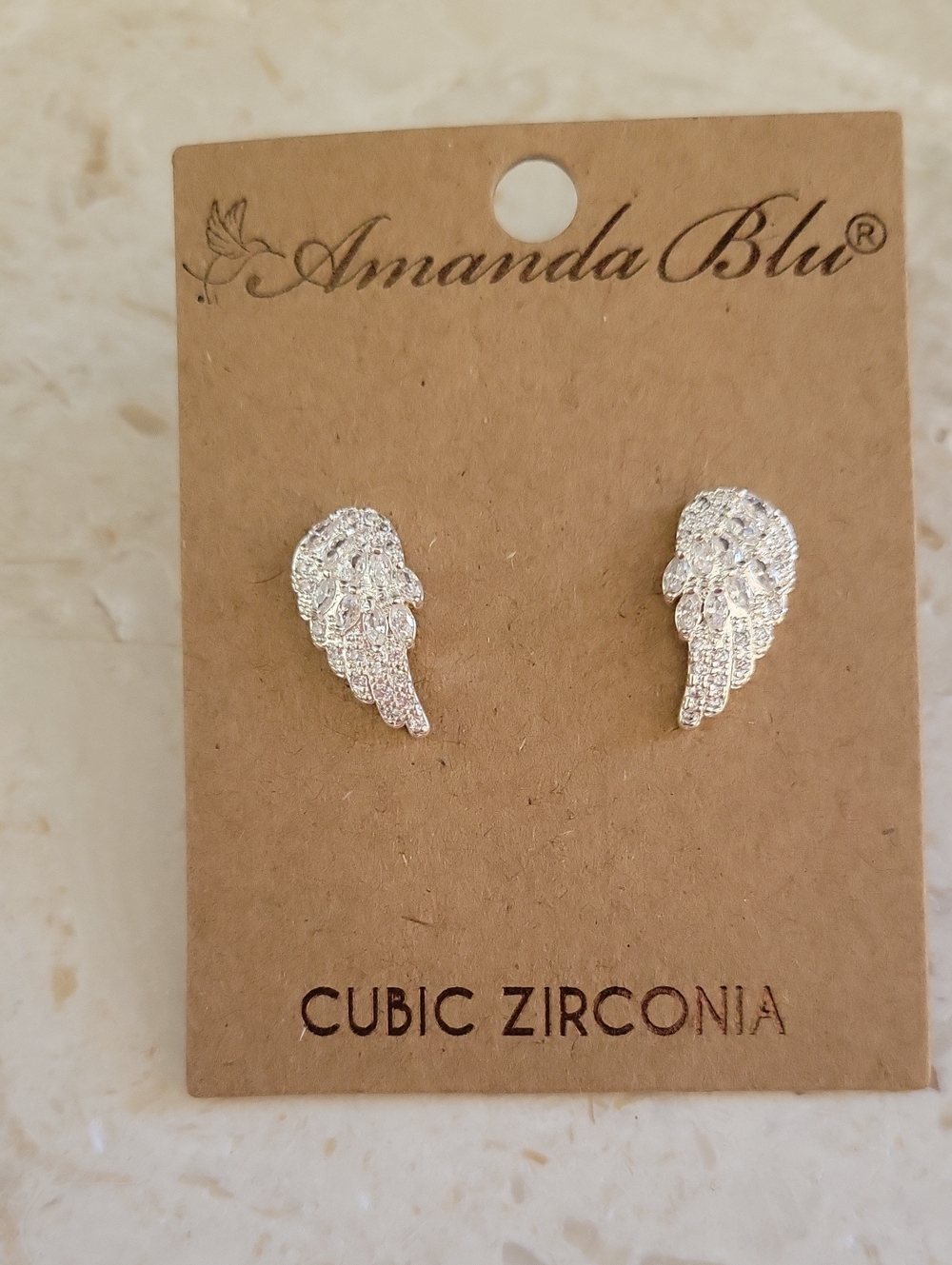 Amand Blu Silver Angel Wing Cubic Zirconia Stud Earrings
